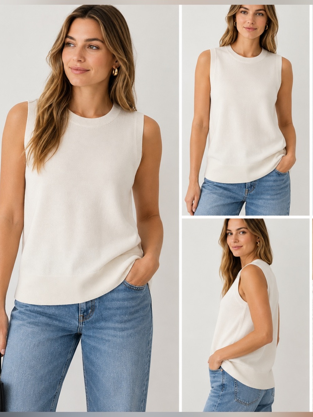 Ann Taylor Ivory Sleeveless Knit Sweater Shell Top